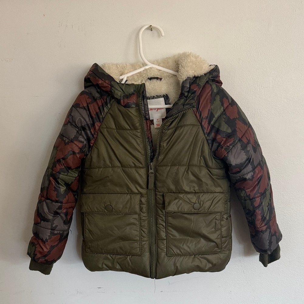 Cat & Jack Green and Camouflage Puffer Jacket